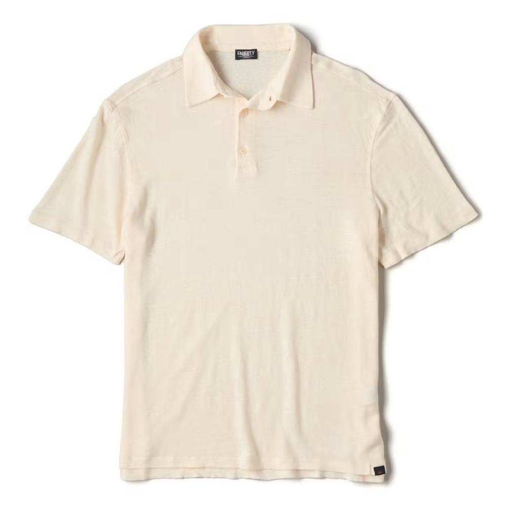 NWT Faherty Men’s Linen Polo | Size L, Whitecap Color